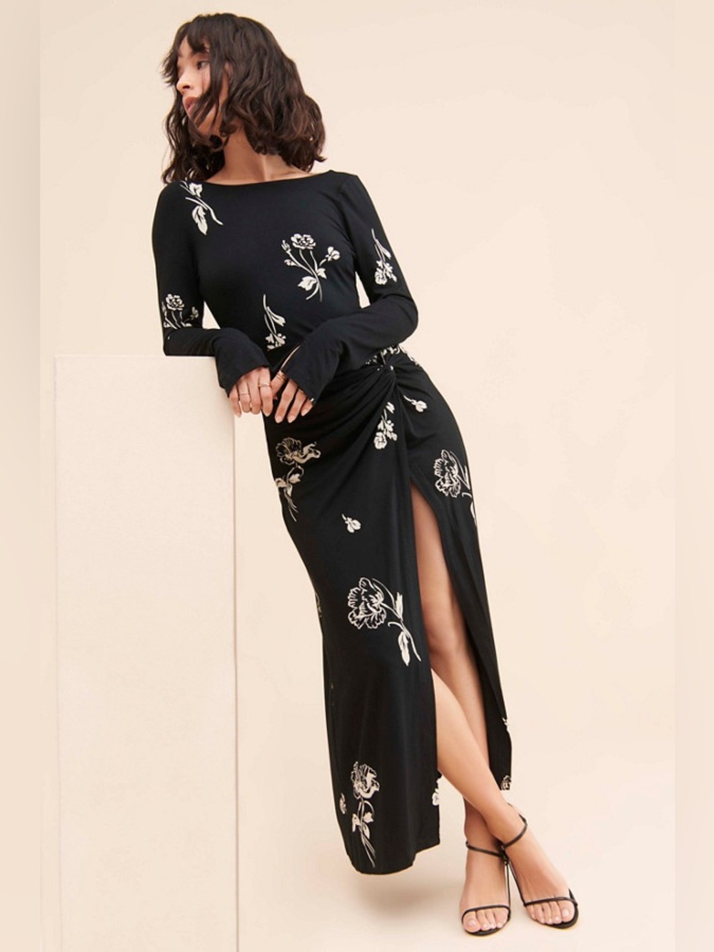 Free People Love And Be Loved Midi Dress -Black Floral with Side Slit